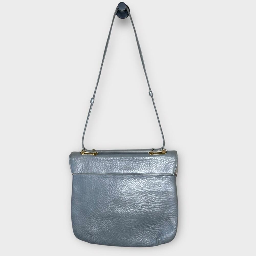 SUSAN GAIL Vintage Gray Pebbled Leather Shoulder Bag Gold Hardware Tapestry - Picture 3 of 8